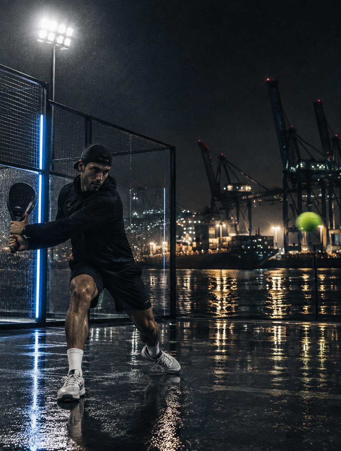 Padel bei Nacht im Hamburger Hafen